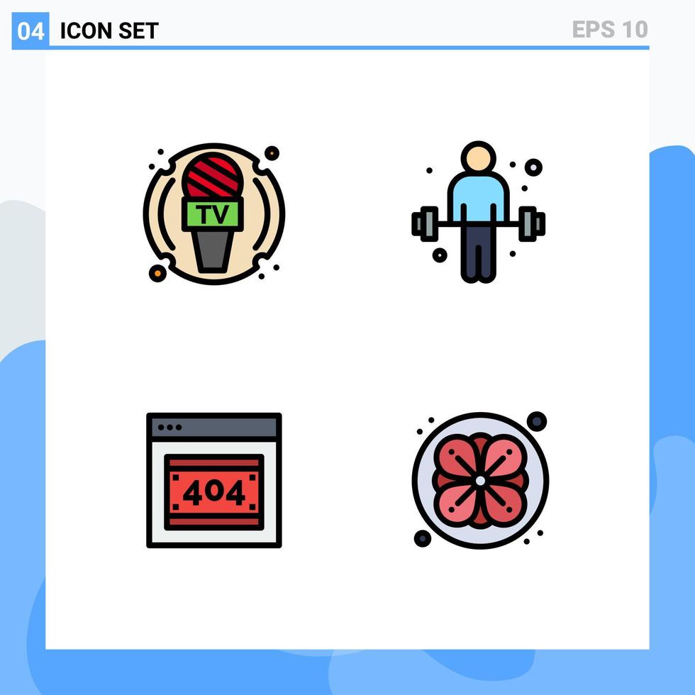 4 colores planos de línea de llenado de vectores temáticos y símbolos editables de elementos de diseño de vectores editables del servidor deportivo de noticias de la página de error del dispositivo