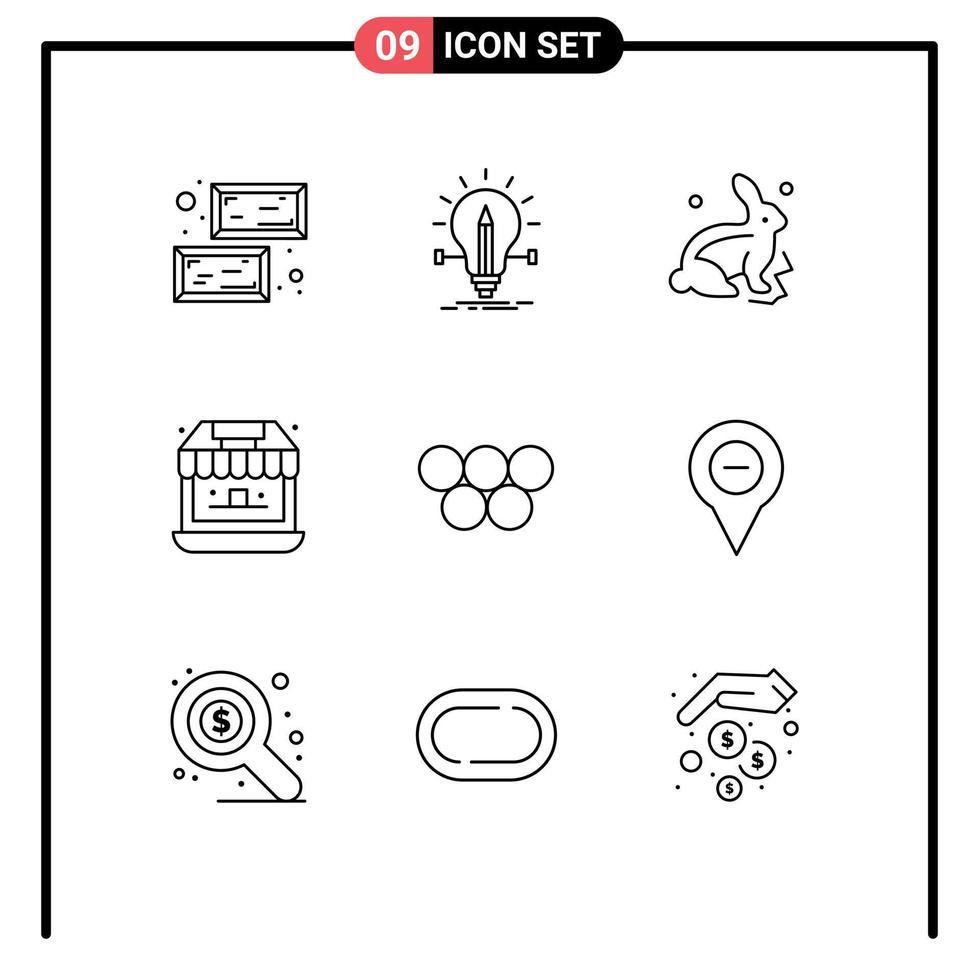 9 Universal Outline Signs Symbols of ancient shopping pencil shop nature Editable Vector Design Elements