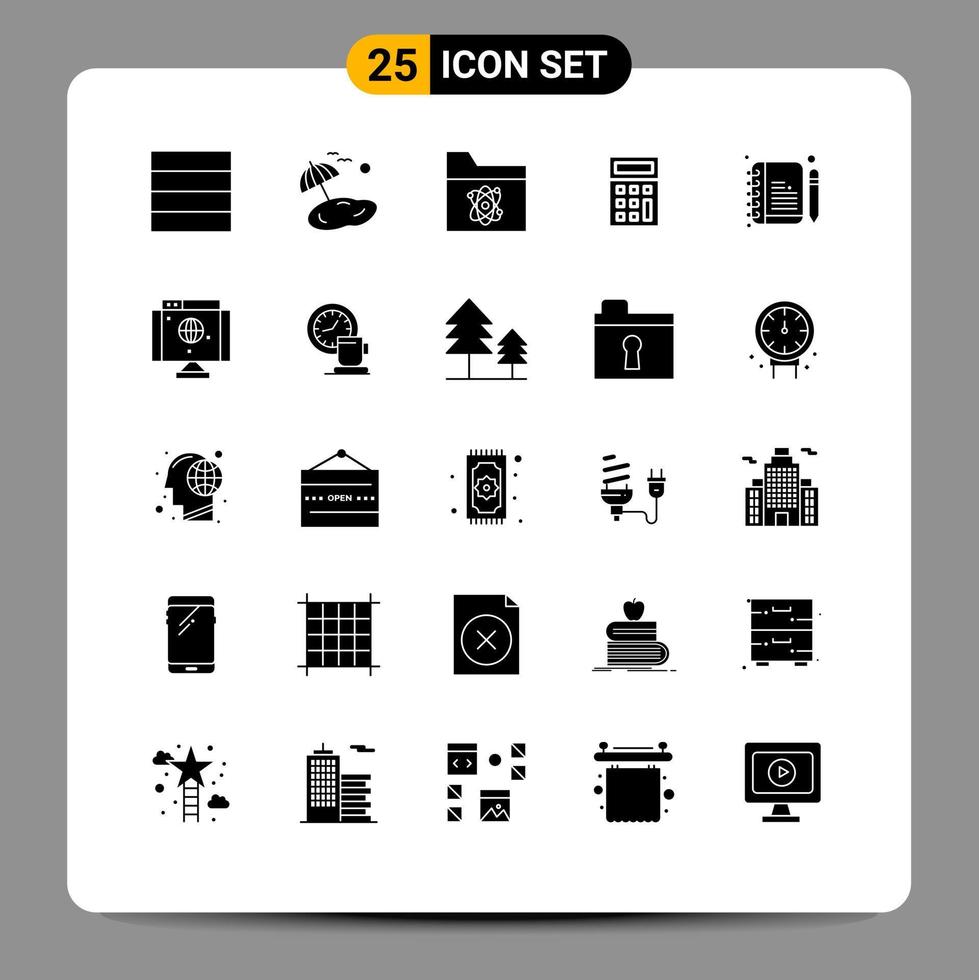 Pack of 25 creative Solid Glyphs of internet edit science compose math Editable Vector Design Elements