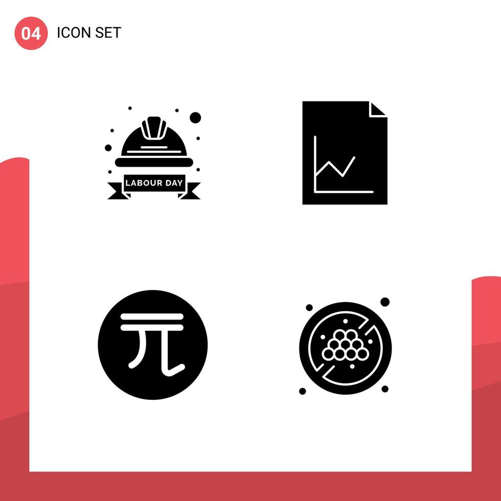 Group of 4 Modern Solid Glyphs Set for cap currency helmet document money Editable Vector Design Elements