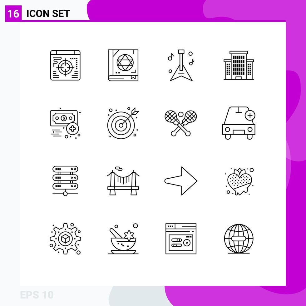 16 Universal Outline Signs Symbols of bulls eye finance instrument economy office Editable Vector Design Elements