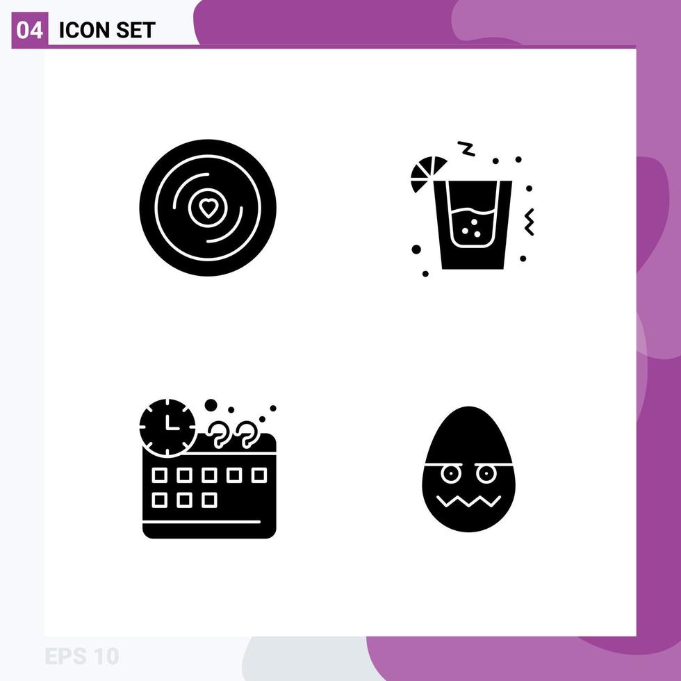 4 Solid Glyph concept for Websites Mobile and Apps disk time wedding party decoration Editable Vector Design Elements