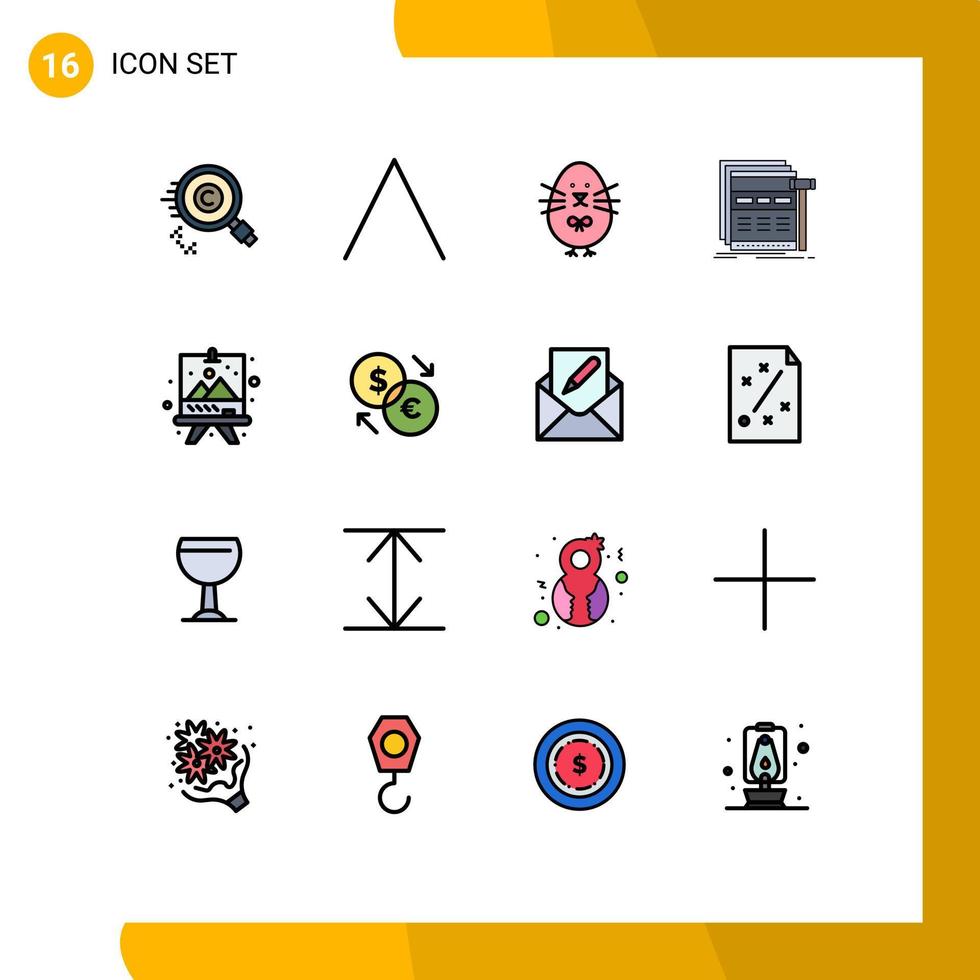 16 User Interface Flat Color Filled Line Pack of modern Signs and Symbols of board webpage chicken web internet Editable Creative Vector Design Elements