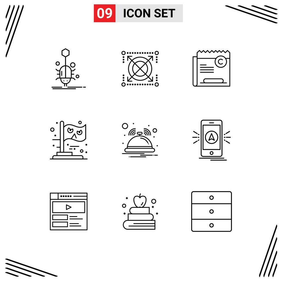 User Interface Pack of 9 Basic Outlines of witch halloween pack flag right Editable Vector Design Elements