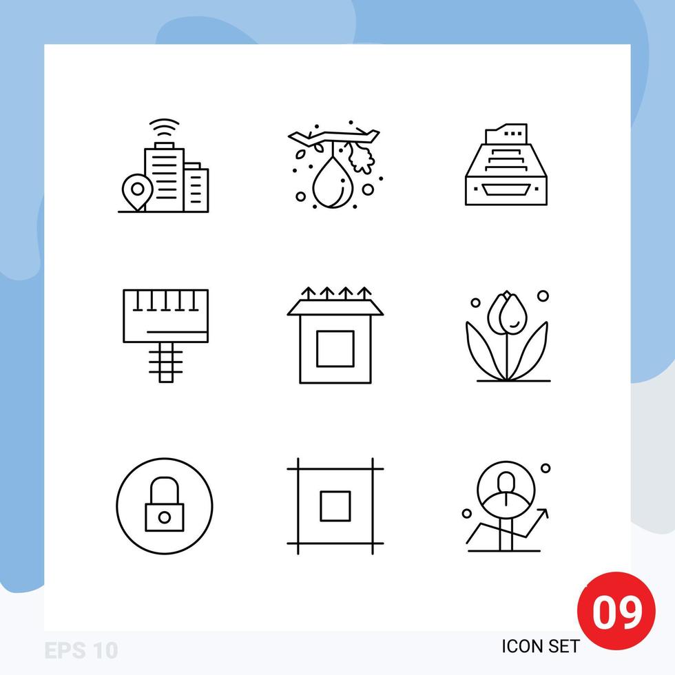 Stock Vector Icon Pack of 9 Line Signs and Symbols for signboard advertising accounting ad inbox Editable Vector Design Elements