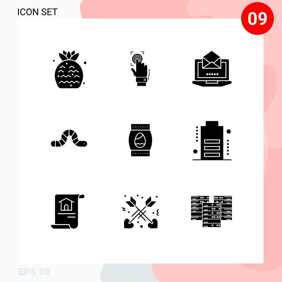 Group of 9 Solid Glyphs Signs and Symbols for pauropoda bug scanner animal mail Editable Vector Design Elements
