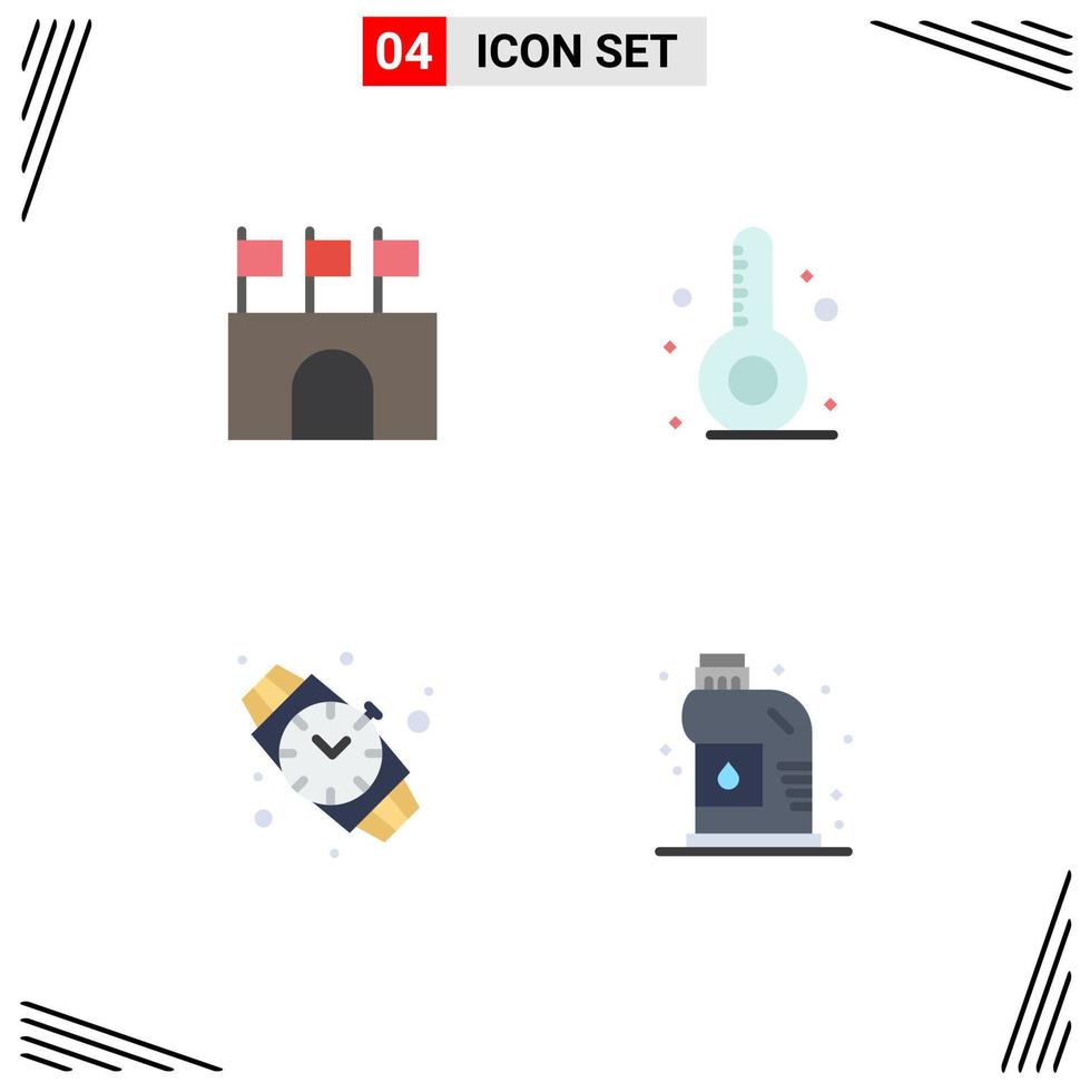 Pack of 4 creative Flat Icons of arena hand watch sports summer jewelry Editable Vector Design Elements