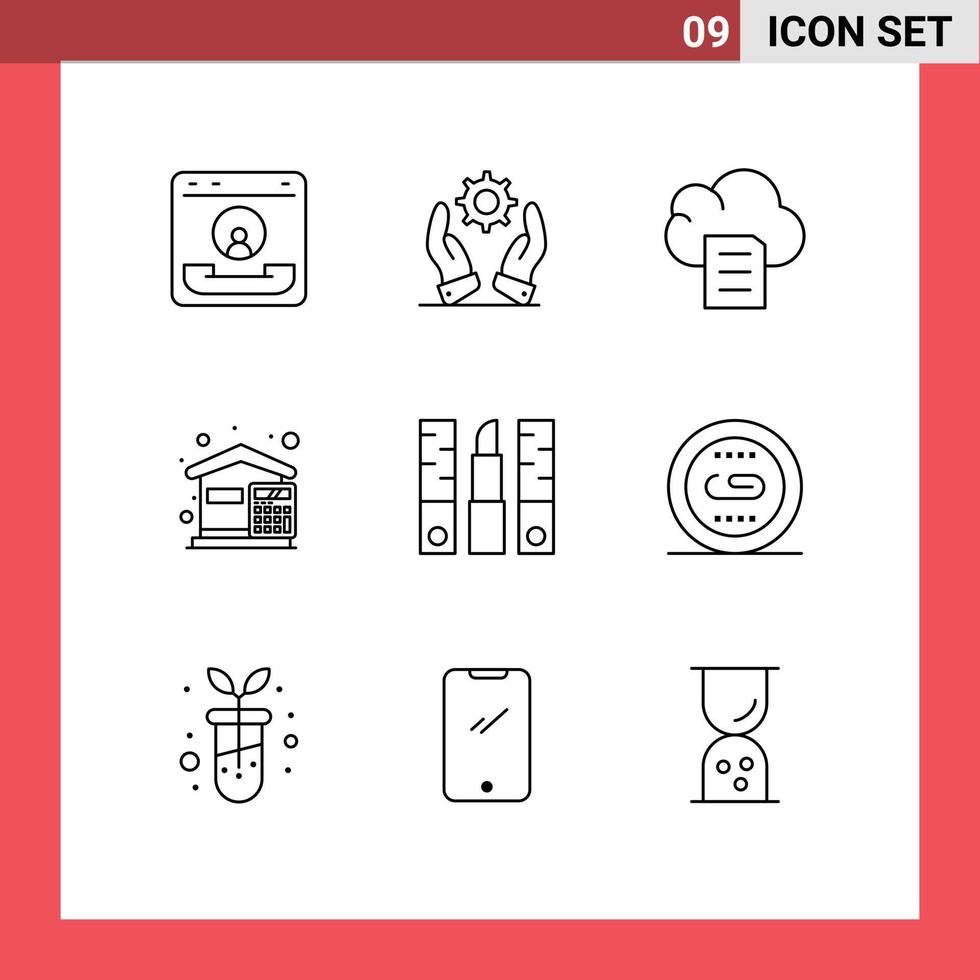 Stock Vector Icon Pack of 9 Line Signs and Symbols for beautician expenses solutions costs bills Editable Vector Design Elements