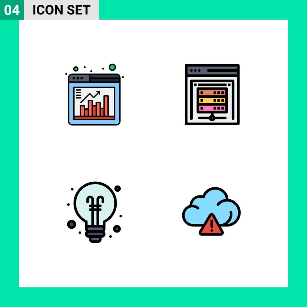 Modern Set of 4 Filledline Flat Colors Pictograph of window idea chart data server back to school Editable Vector Design Elements