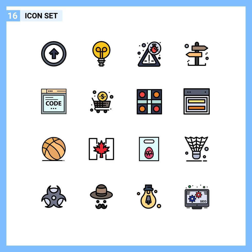 16 Thematic Vector Flat Color Filled Lines and Editable Symbols of coding internet bug browser decision Editable Creative Vector Design Elements