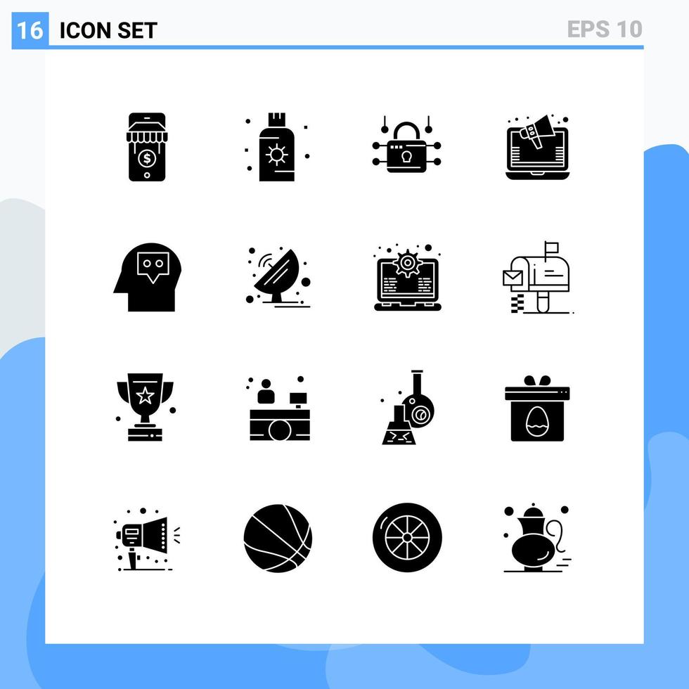 Group of 16 Solid Glyphs Signs and Symbols for idea online marketing louck online ads Editable Vector Design Elements