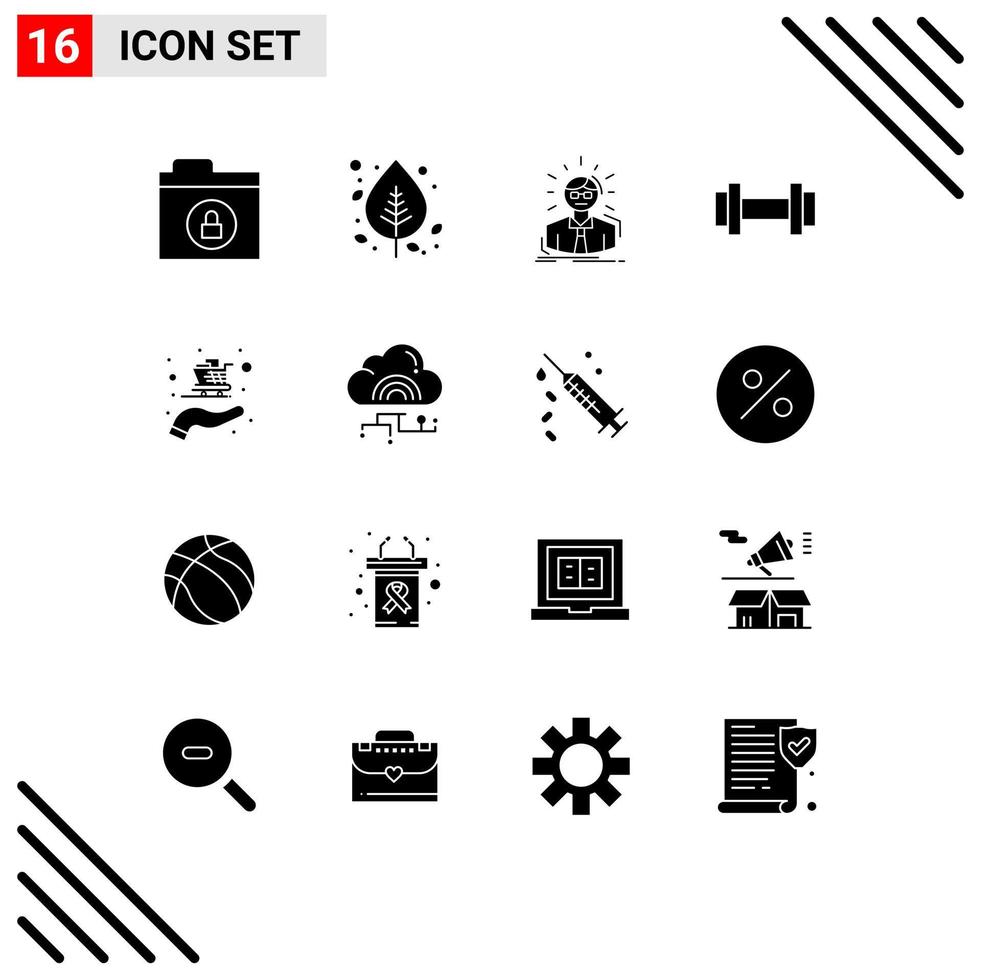 User Interface Pack of 16 Basic Solid Glyphs of buy training manager sport business man Editable Vector Design Elements