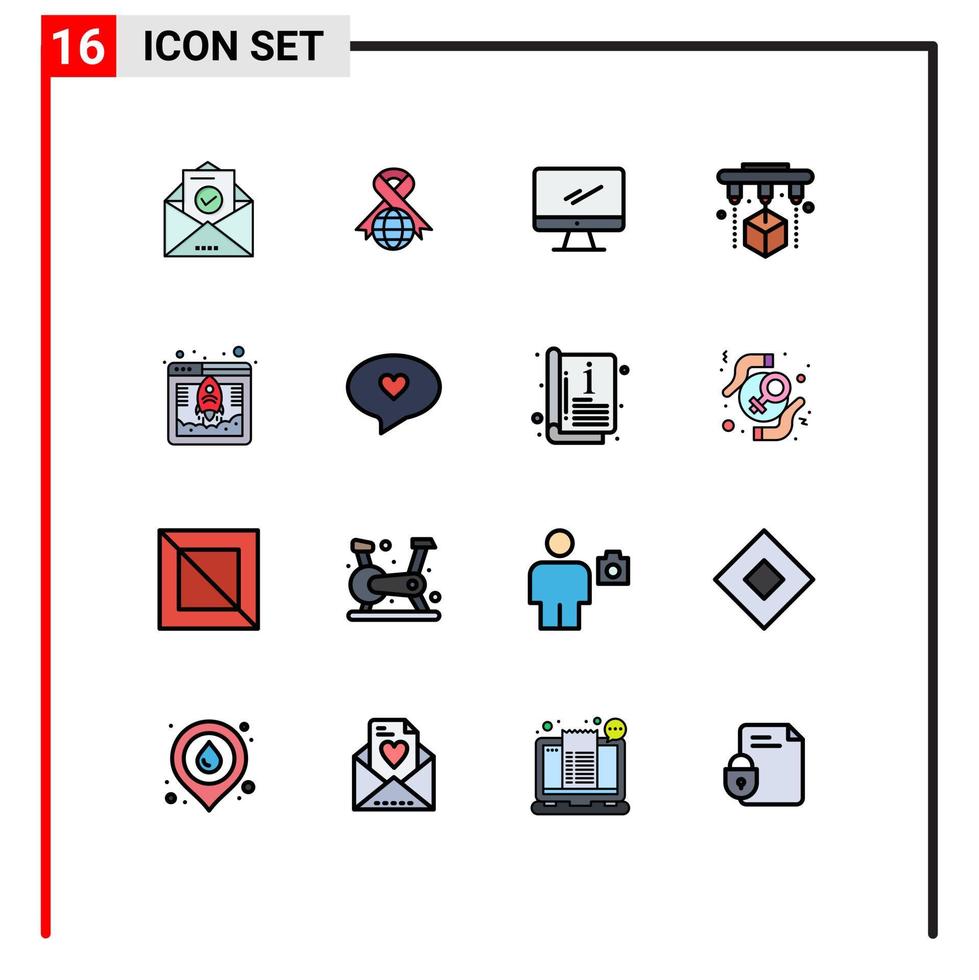 16 User Interface Flat Color Filled Line Pack of modern Signs and Symbols of database scanner computer printing pc Editable Creative Vector Design Elements