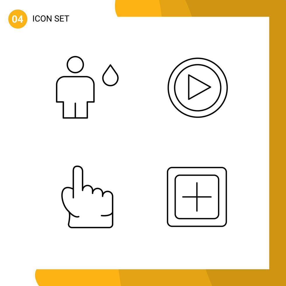 paquete de 4 signos y símbolos de colores planos de línea de relleno modernos para medios de impresión web como elementos de diseño de vectores editables de punto de interfaz de fuego de dedo de avatar