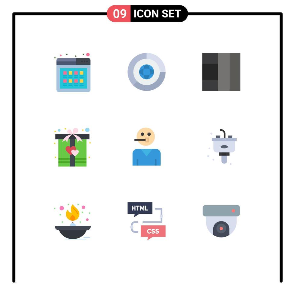9 User Interface Flat Color Pack of modern Signs and Symbols of service avatar marketing heart gift Editable Vector Design Elements