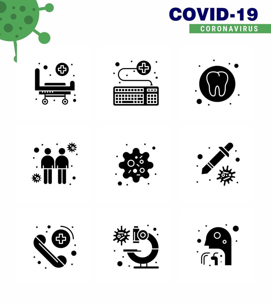 9 Solid Glyph Black Coronavirus Covid19 Icon pack such as infection touch survice spread tooth viral coronavirus 2019nov disease Vector Design Elements