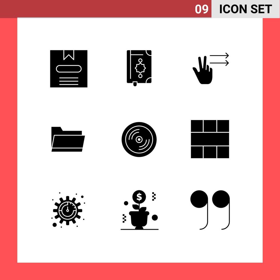 9 Universal Solid Glyph Signs Symbols of dvd storage bookmark data folder Editable Vector Design Elements