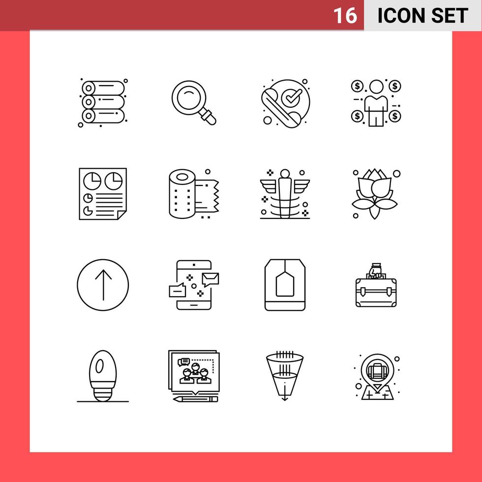 16 iconos creativos signos y símbolos modernos de documentos que el consumidor comprobó elementos de diseño de vectores editables de negocios de monedas