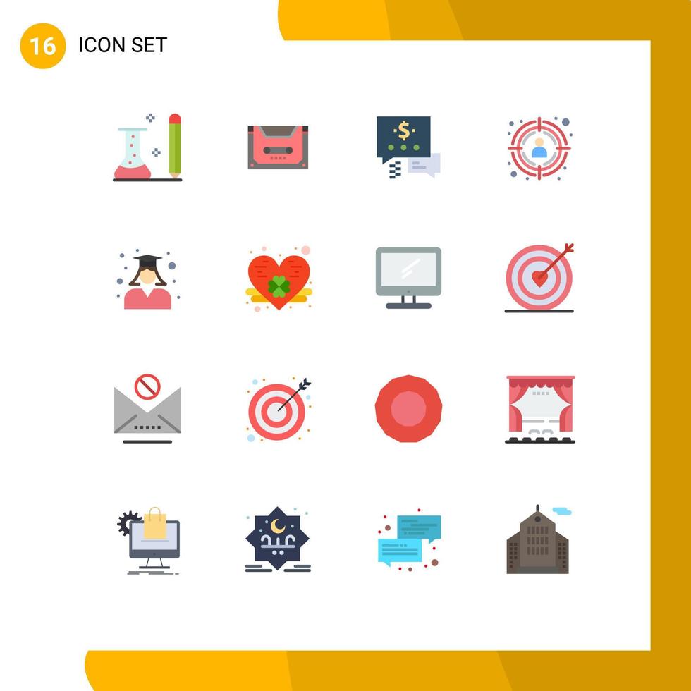 16 Thematic Vector Flat Colors and Editable Symbols of graduate target customer compact target dollar Editable Pack of Creative Vector Design Elements