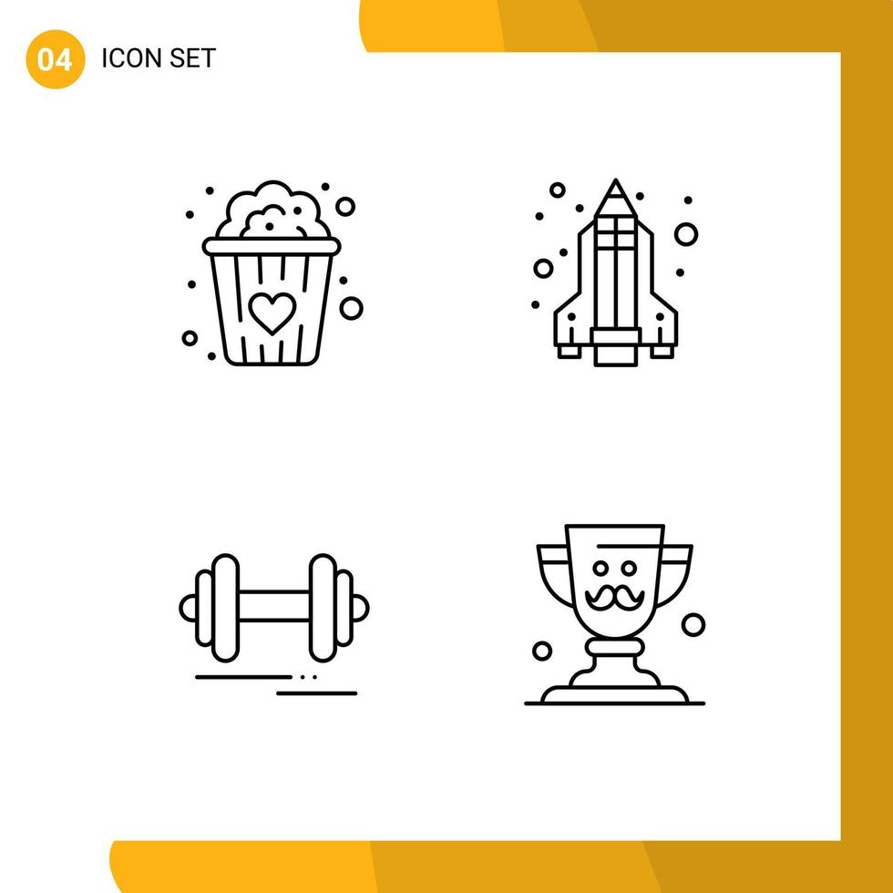 Group of 4 Modern Filledline Flat Colors Set for food motivation pencil rocket dumbbell dad Editable Vector Design Elements