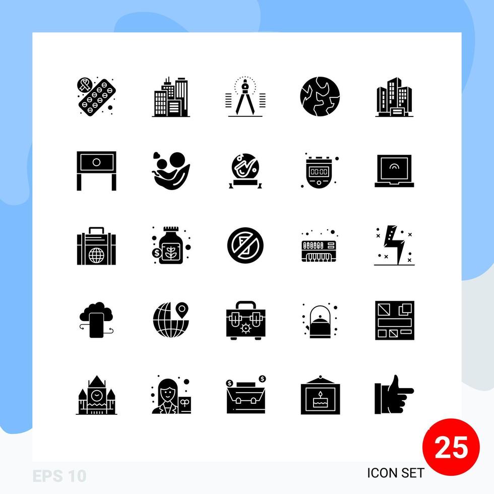 Set of 25 Modern UI Icons Symbols Signs for company apartment tool address planet Editable Vector Design Elements