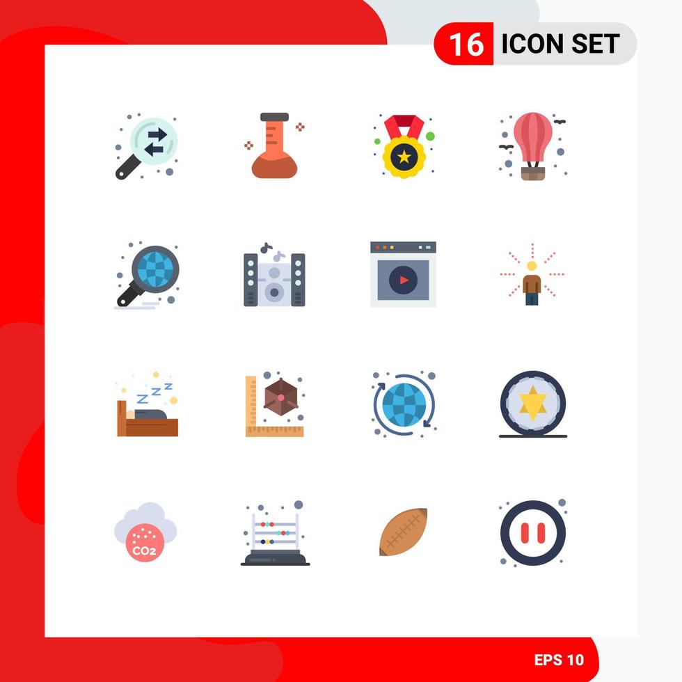 16 User Interface Flat Color Pack of modern Signs and Symbols of business journey reward hot balloon Editable Pack of Creative Vector Design Elements