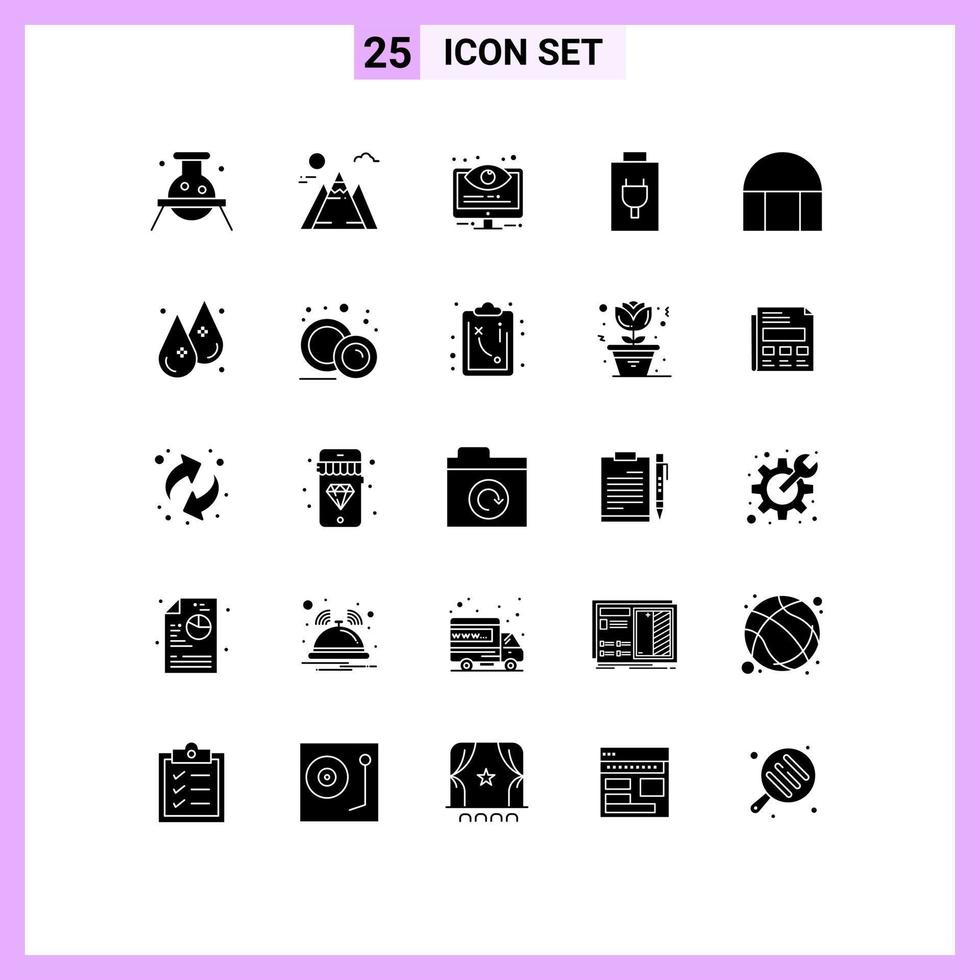 Modern Set of 25 Solid Glyphs Pictograph of historical building electric configuration charge system Editable Vector Design Elements