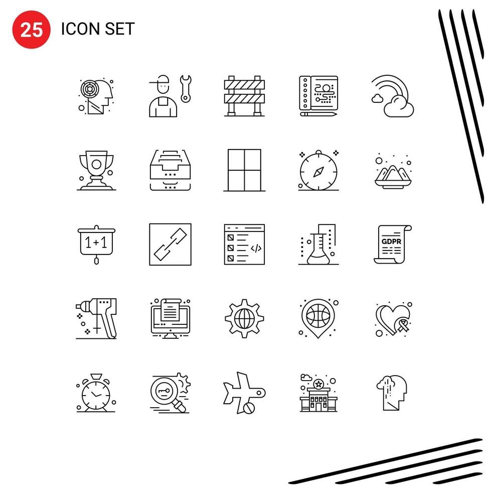 Universal Icon Symbols Group of 25 Modern Lines of filled watercolor barrier process under construction Editable Vector Design Elements