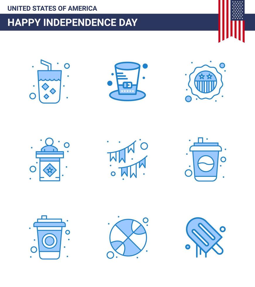 paquete de iconos de feliz día de la independencia 9 blues para web e impresión empavesados firman etapa americana usa elementos de diseño vectorial editables del día de usa vector