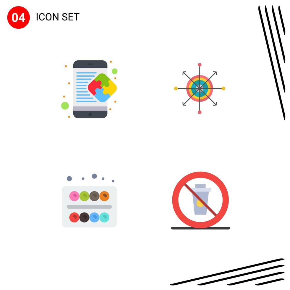 Universal Icon Symbols Group of 4 Modern Flat Icons of creative target mobile board painting Editable Vector Design Elements