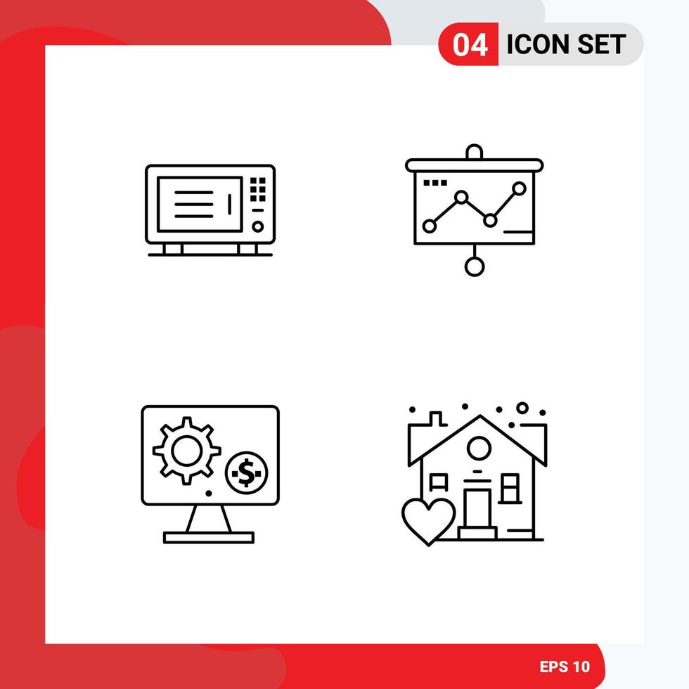 4 Thematic Vector Filledline Flat Colors and Editable Symbols of electric monitor oven graph setting Editable Vector Design Elements