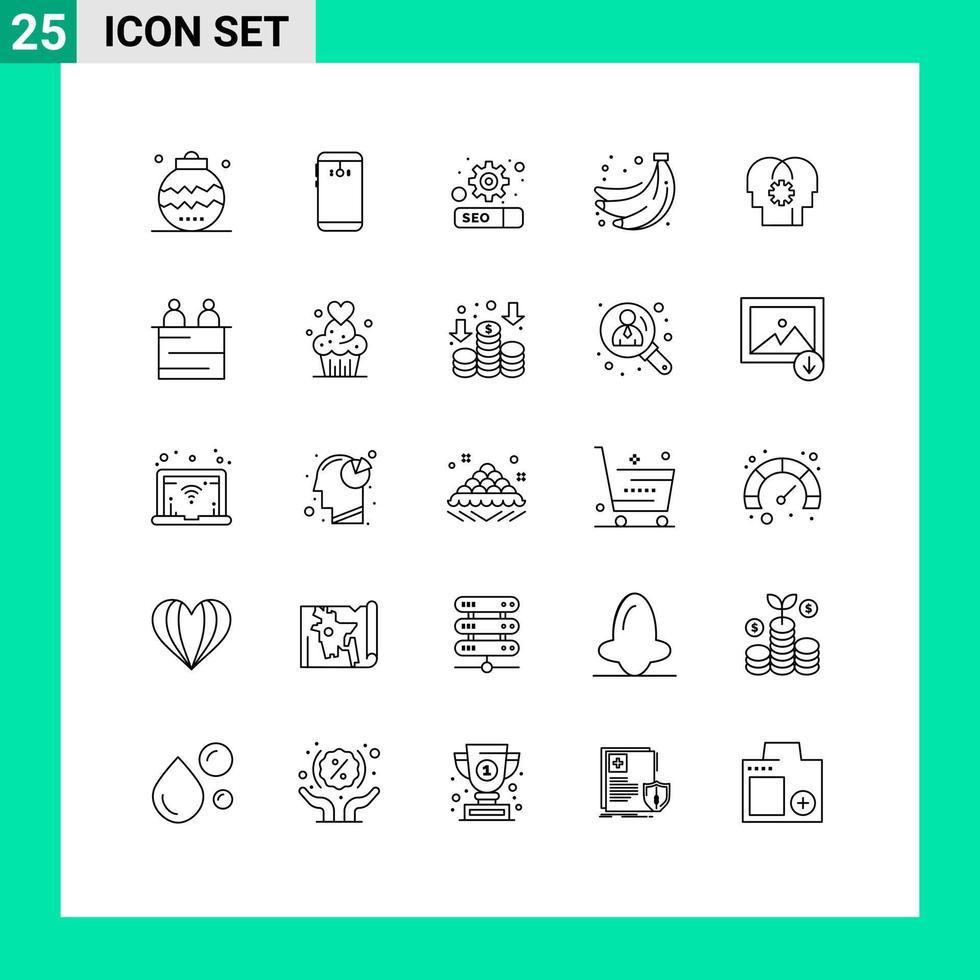 Set of 25 Modern UI Icons Symbols Signs for brain summer camera food setting Editable Vector Design Elements