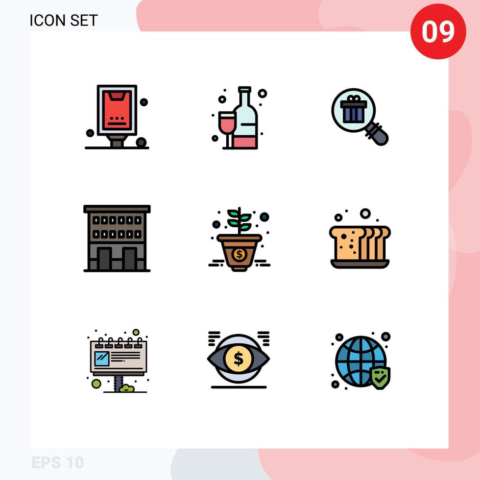 Editable Vector Line Pack of 9 Simple Filledline Flat Colors of shops retail drink house shopping Editable Vector Design Elements