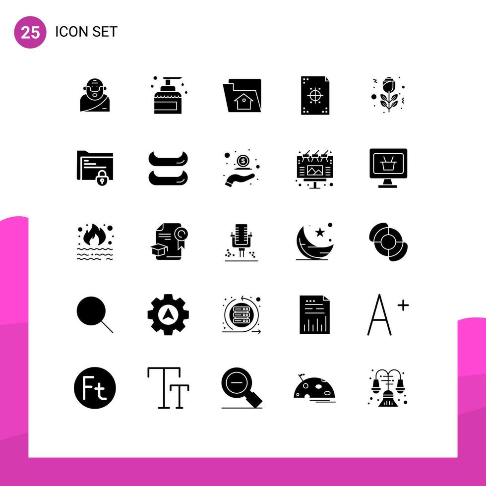 25 Universal Solid Glyphs Set for Web and Mobile Applications printing development spray design service Editable Vector Design Elements