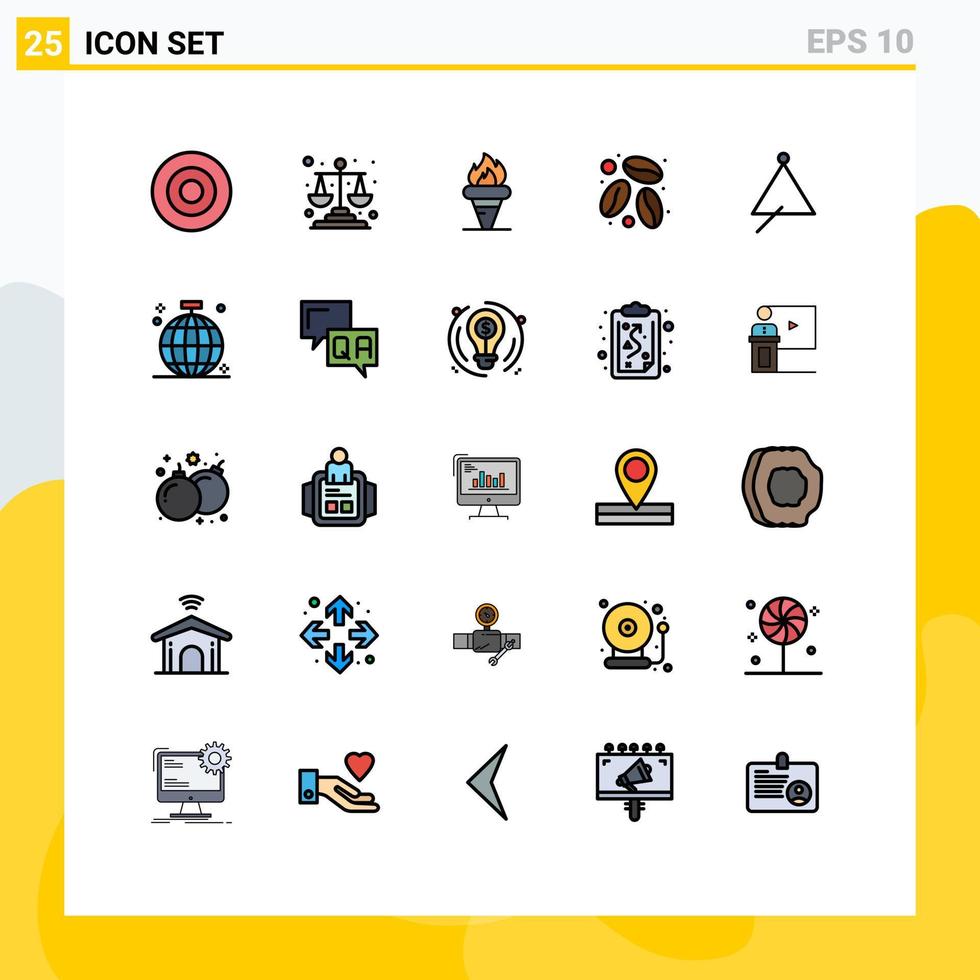 Modern Set of 25 Filled line Flat Colors and symbols such as instrument coffee bean flame coffee olympic Editable Vector Design Elements