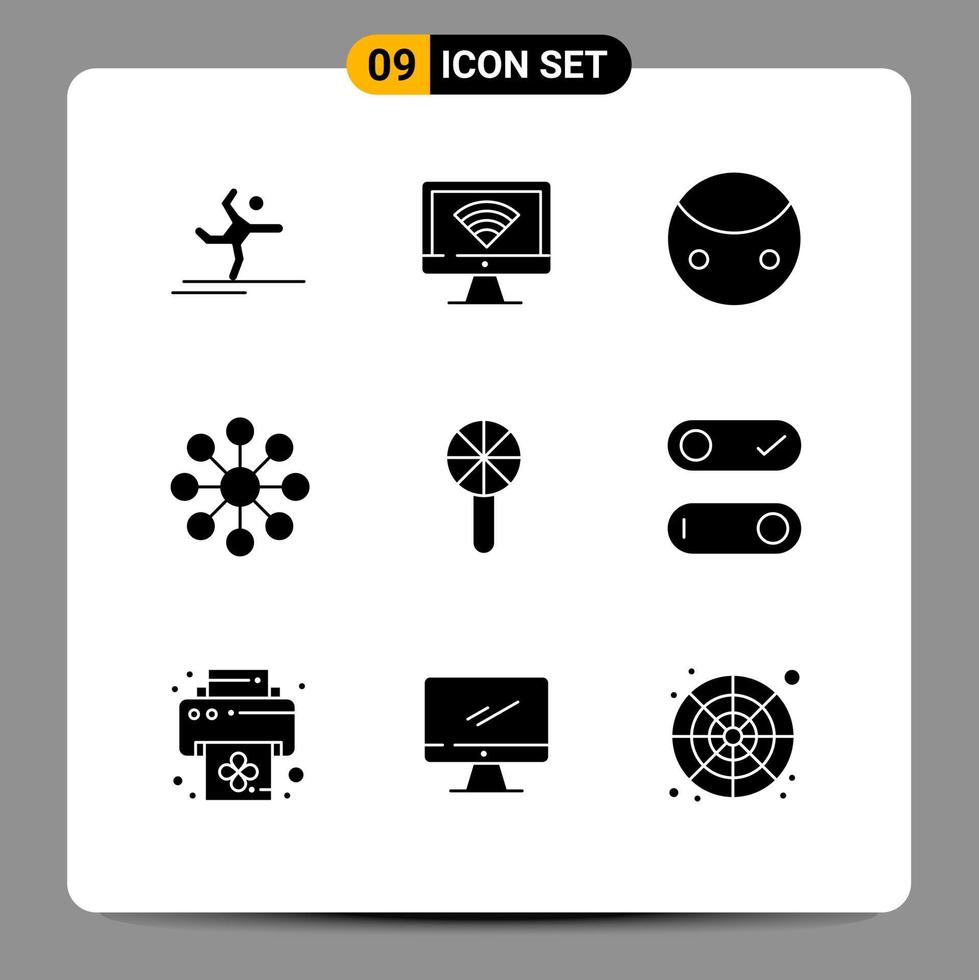 Pictogram Set of 9 Simple Solid Glyphs of infancy baby rattle greatness share database Editable Vector Design Elements