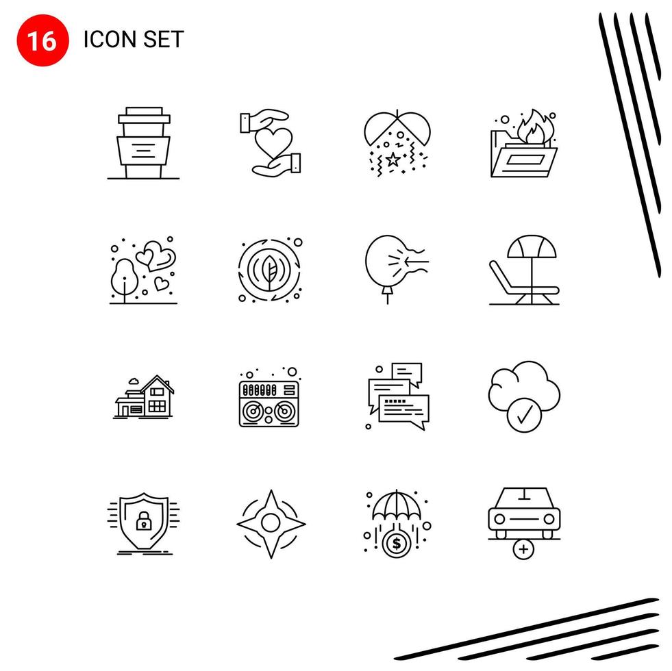 16 User Interface Outline Pack of modern Signs and Symbols of outdoor folder fire favorite folder antivirus party Editable Vector Design Elements