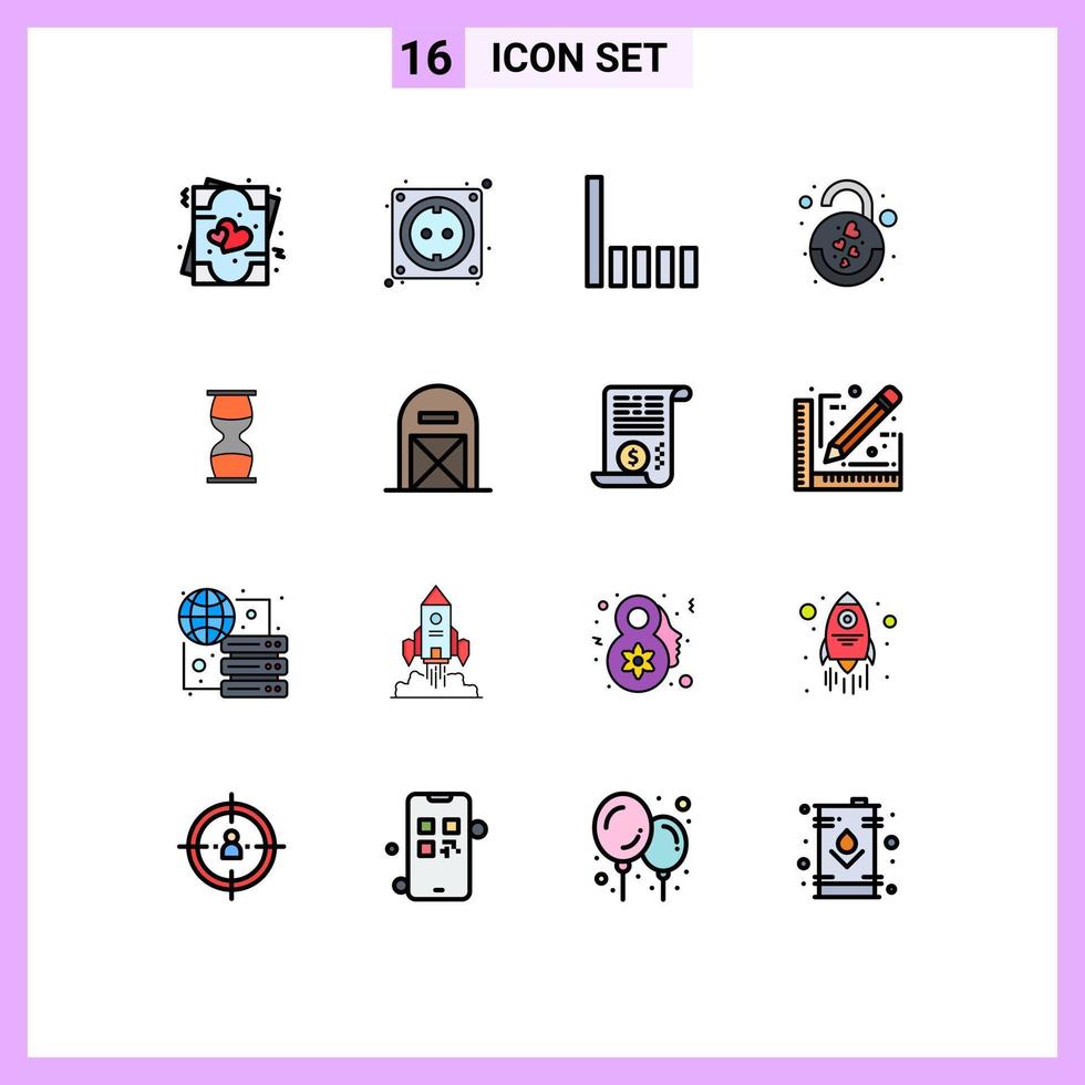 16 iconos creativos signos y símbolos modernos de conexión de reloj de arena bloqueo de corazón elementos de diseño de vectores creativos editables