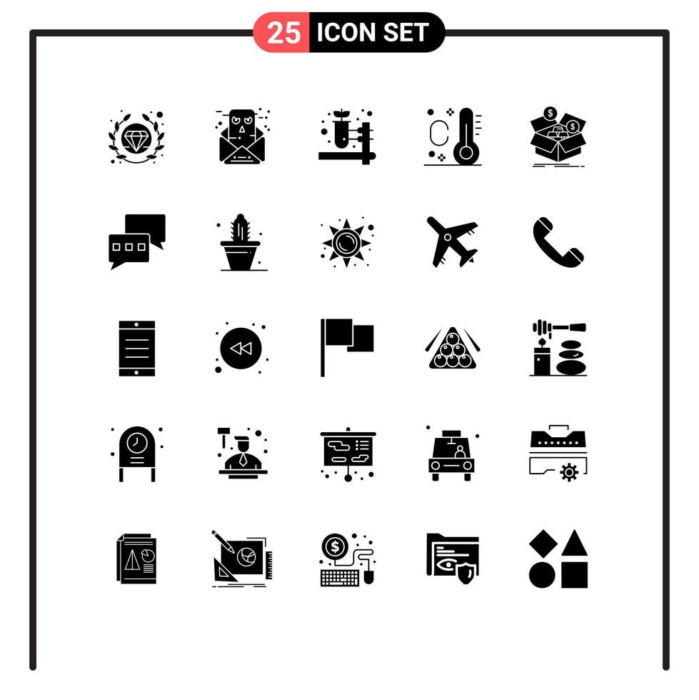 Pack of 25 Modern Solid Glyphs Signs and Symbols for Web Print Media such as chatting money herbal test budget m savings Editable Vector Design Elements