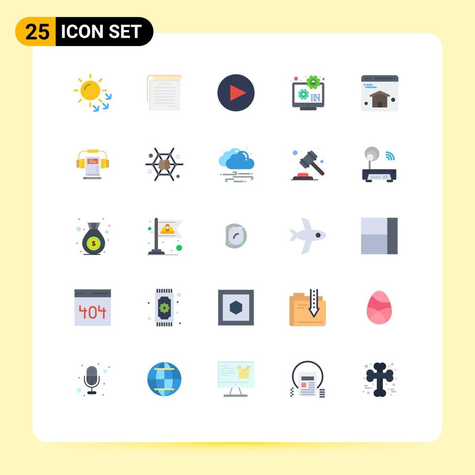 Set of 25 Vector Flat Colors on Grid for web browser arrow development setting Editable Vector Design Elements