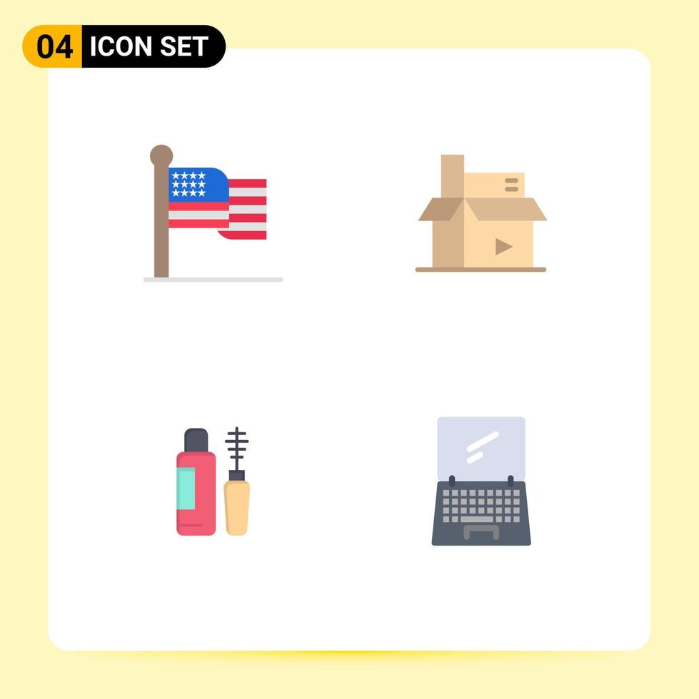 Set of 4 Commercial Flat Icons pack for american maskara usa digital eye Editable Vector Design Elements