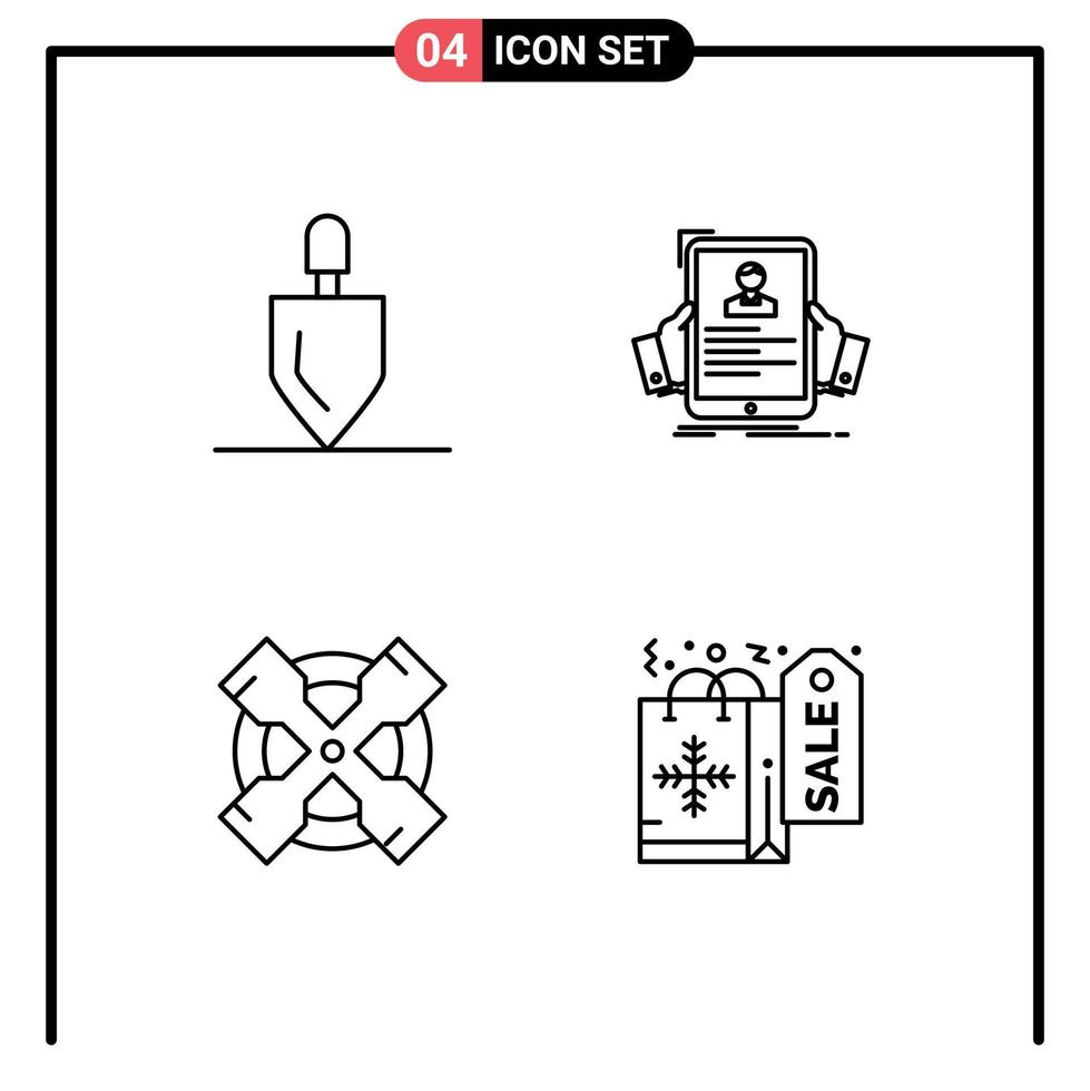 Editable Vector Line Pack of 4 Simple Filledline Flat Colors of equipment tools tools hiring wrench Editable Vector Design Elements
