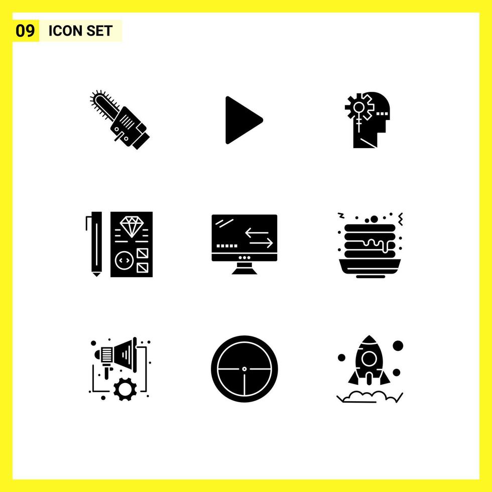 Pictogram Set of 9 Simple Solid Glyphs of programming development ...