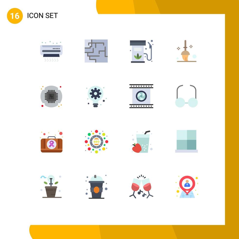 Stock Vector Icon Pack of 16 Line Signs and Symbols for processor chip diesel mop bucket Editable Pack of Creative Vector Design Elements
