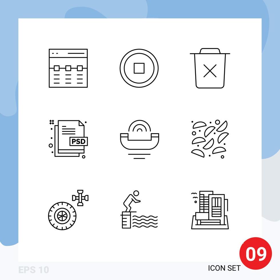 9 Universal Outlines Set for Web and Mobile Applications file type document basic design trash Editable Vector Design Elements
