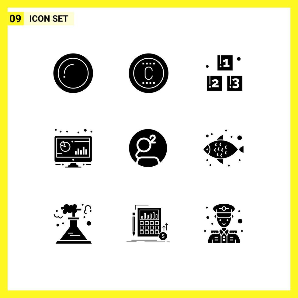 Stock Vector Icon Pack of 9 Line Signs and Symbols for groastl coin monitor abc computer analytic Editable Vector Design Elements