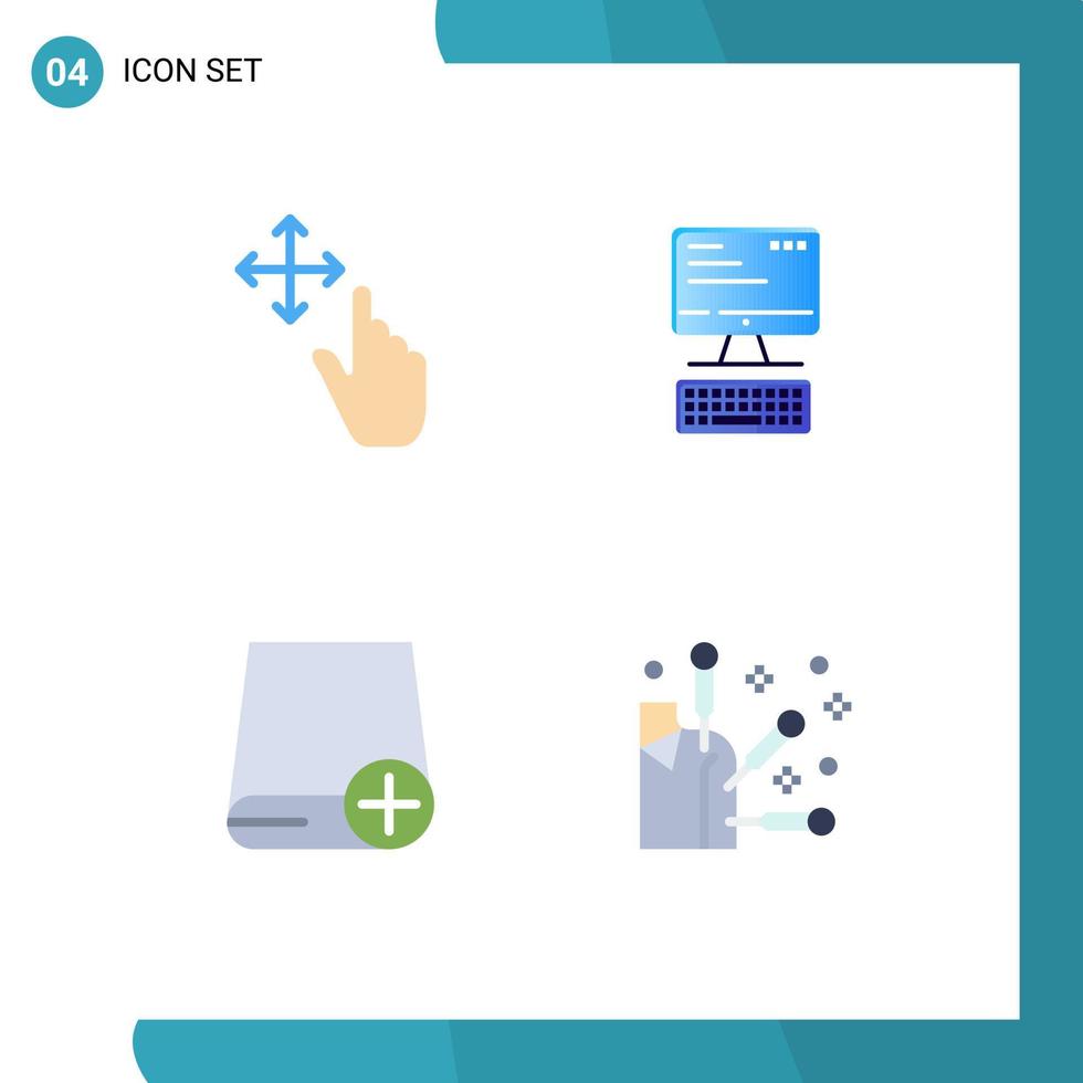 Group of 4 Modern Flat Icons Set for finger devices computer computing gadget Editable Vector Design Elements