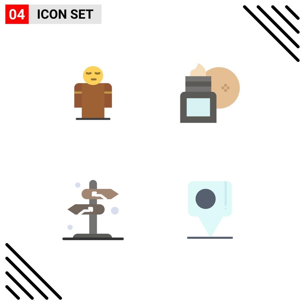 conjunto de pictogramas de 4 iconos planos simples de tablero de brazos persona cuerpo signo calmante elementos de diseño vectorial editables vector