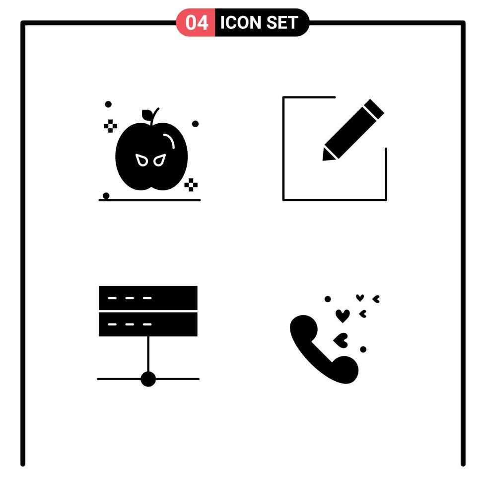 Mobile Interface Solid Glyph Set of 4 Pictograms of holiday server compose admin phone Editable Vector Design Elements