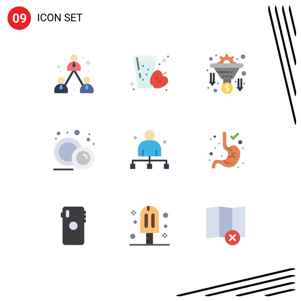 9 User Interface Flat Color Pack of modern Signs and Symbols of captain plate conversion food plate crockery Editable Vector Design Elements